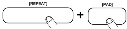 ZOOM RT-234 - Pour répéter un motif même lorsque le pad est relâché, frappez sur le pad tout en maintainant le bouton [REPEAT/STEP] enforcé. - 1
