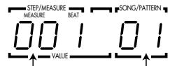 ZOOM RT-234 - Pour écouter le morceau, appuyez sur [START]. Le tímoin [START] s'allume et le morceau est produit. Le tímoin du bouton [TEMPO] clignote en fonction du tempo du morceau. Durant la reproduction, l'écran [VALUE] affiche le numéro d'étape tandis que [SONG/PATTERN] affiche le numéro du morceau. - 2