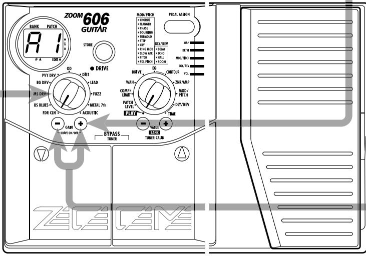 ZOOM 606 - Sélection du type de distorsion du module DRIVE - 4