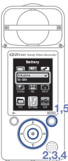 ZOOM Q2HD - Indiquer le type des piles - 2