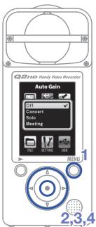ZOOM Q2HD - Utiliser le réglage de gain automatique (Auto Gain) - 1