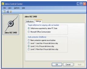 JABRA BIZ 2400 USB - L'onglet Settings (Paramètres) - 1