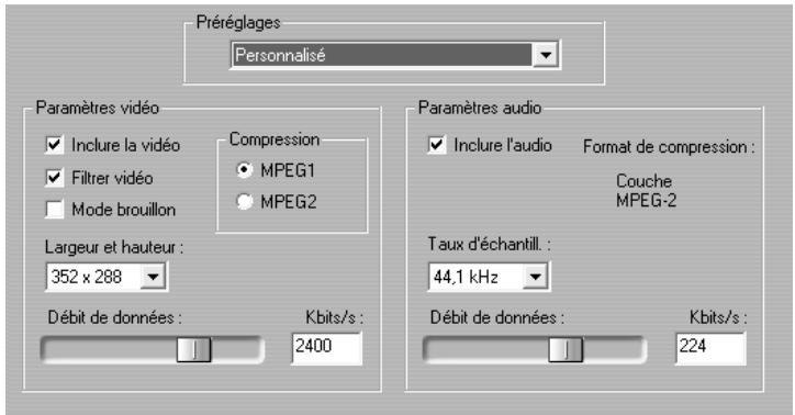 PINNACLE STUDIO 9 - Paramètres Créer un fichier MPEG - 1