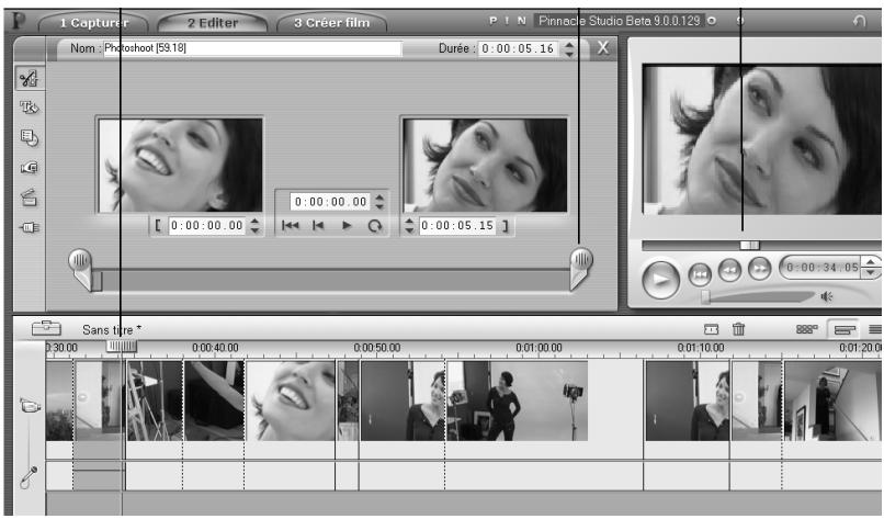 PINNACLE STUDIO 9 - Positionnement : ligne de montage, curseur balayeur - 1