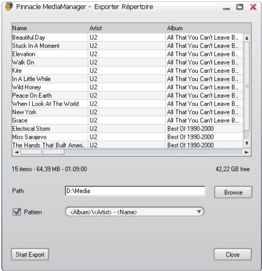 PINNACLE MOBILE MEDIA ORGANIZER - Exportation dans un répertoire - 1