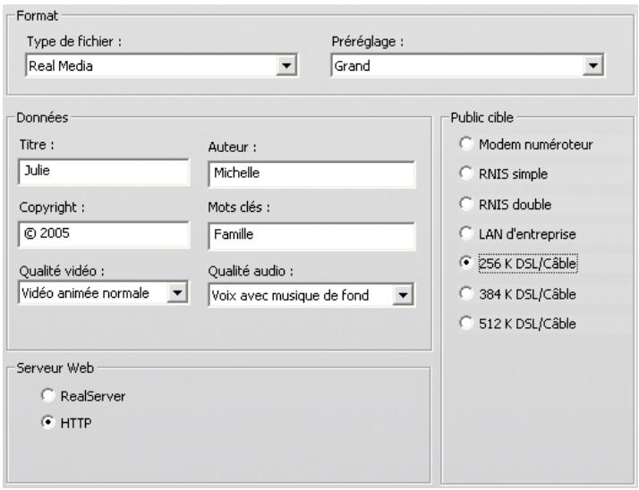 PINNACLE STUDIO 12 - Paramètres de création d'un fichier Real Media - 1