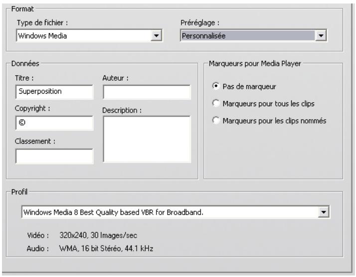 PINNACLE STUDIO 12 - Paramètres de création d'un fichier Windows Media - 1