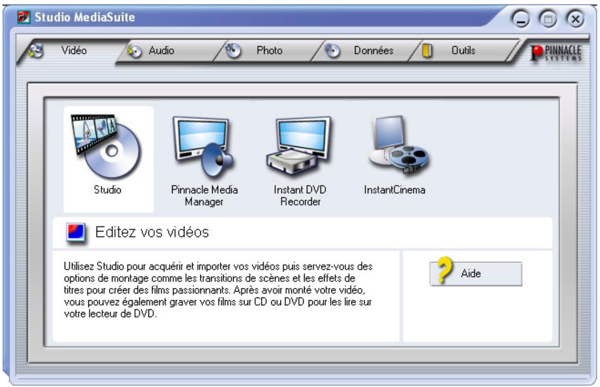 PINNACLE STUDIO MEDIASUITE - Fenêtre de démarrage de Studio MediaSuite - 1