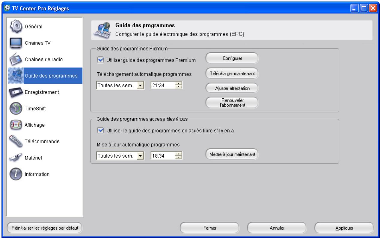 PINNACLE TVCENTER PRO - Réglages avancés - Guide des programmes EPG - Service epgData.com - 1