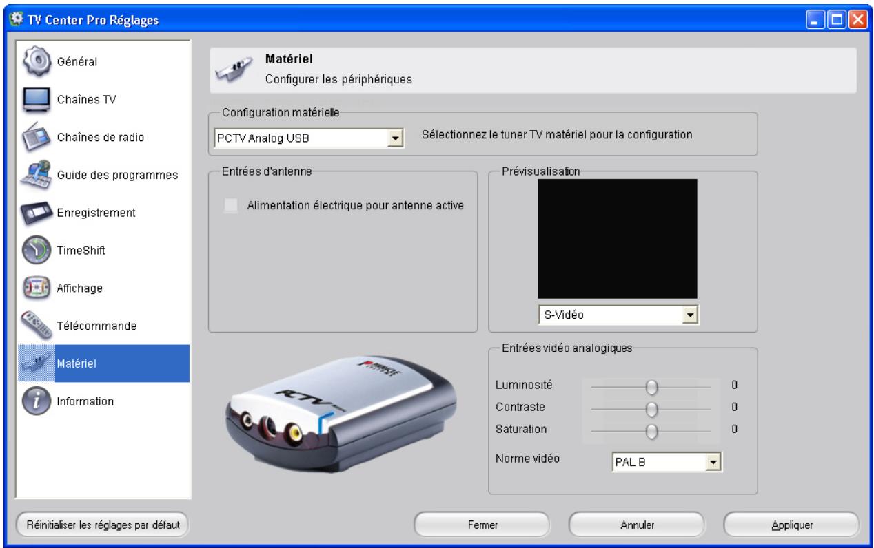 PINNACLE TVCENTER PRO - Réglages avancés - Matériel - 1