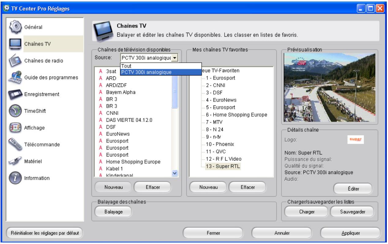 PINNACLE TVCENTER PRO - Réglages avancés - Édition des chaînes - 1