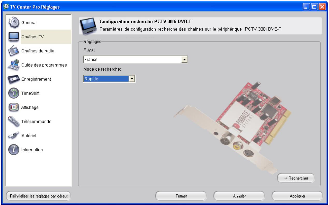 PINNACLE TVCENTER PRO - Réglages avancés - Réception DVB-T - 1