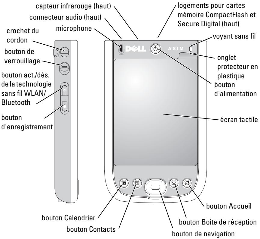 DELL AXIM X51V - Vues frontale et latérale - 1
