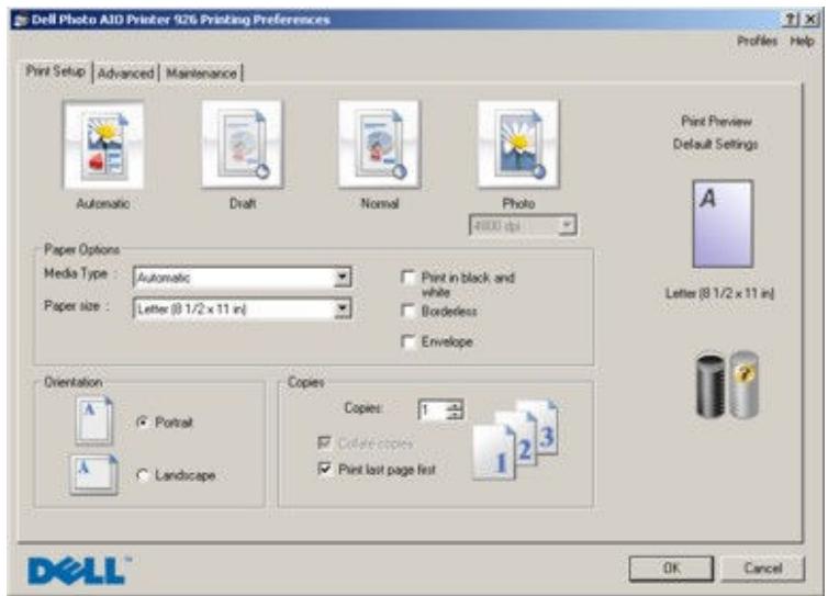 DELL PHOTO ALL IN ONE PRINTER 926 - Utilisation du logiciel préférences d'impression - 1