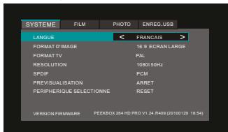 PEEKTON PEEKBOX 264 HD PRO - Menu Réglage - 1