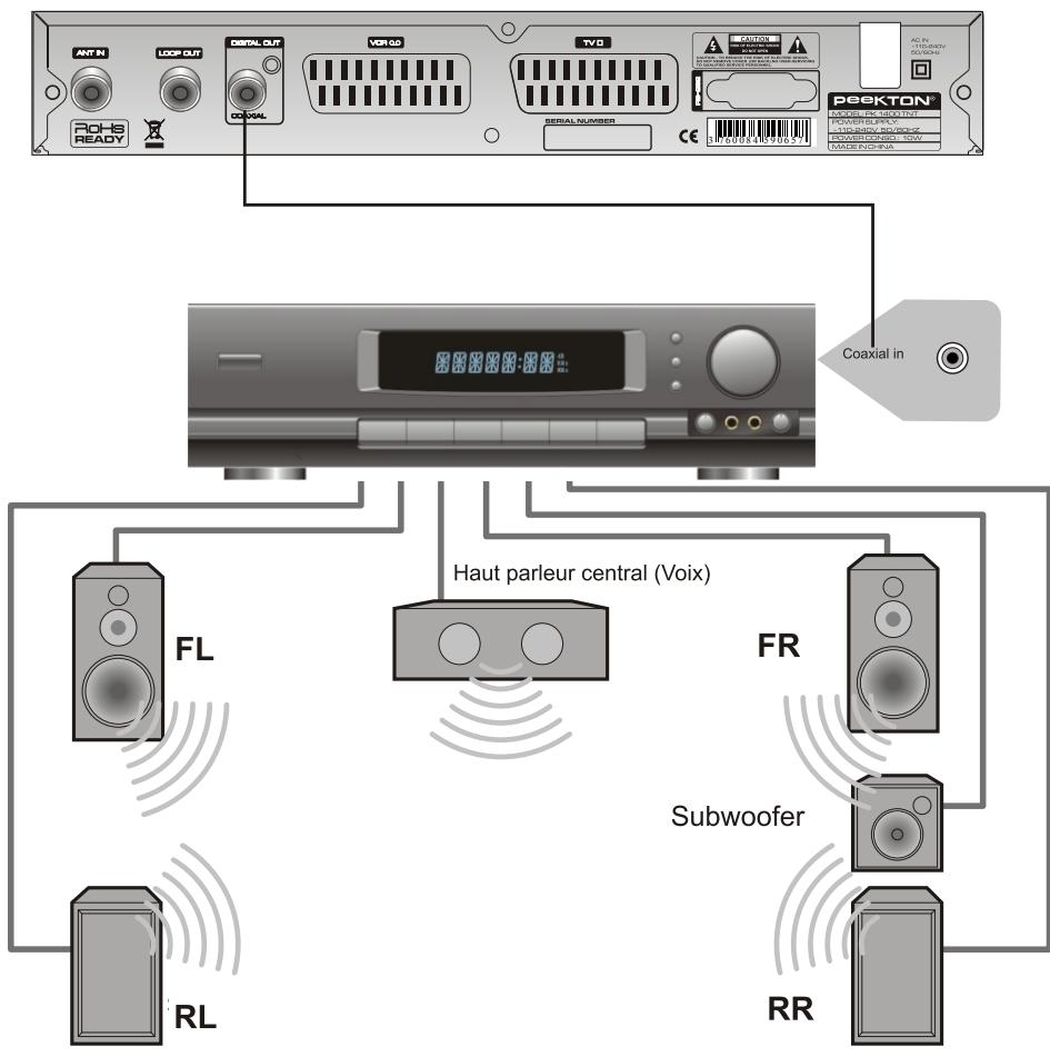PEEKTON PK 1400 TNT - Raccordement à un ampli Dolby Digital - 1