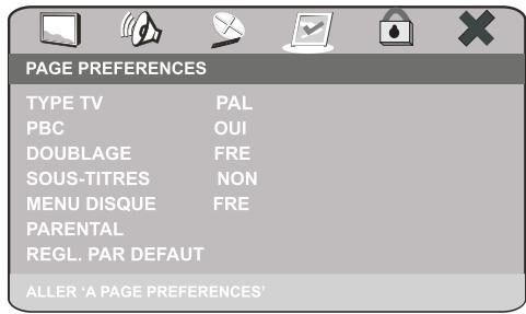 PEEKTON PK 8700 - Menu PREFERENCES - 1