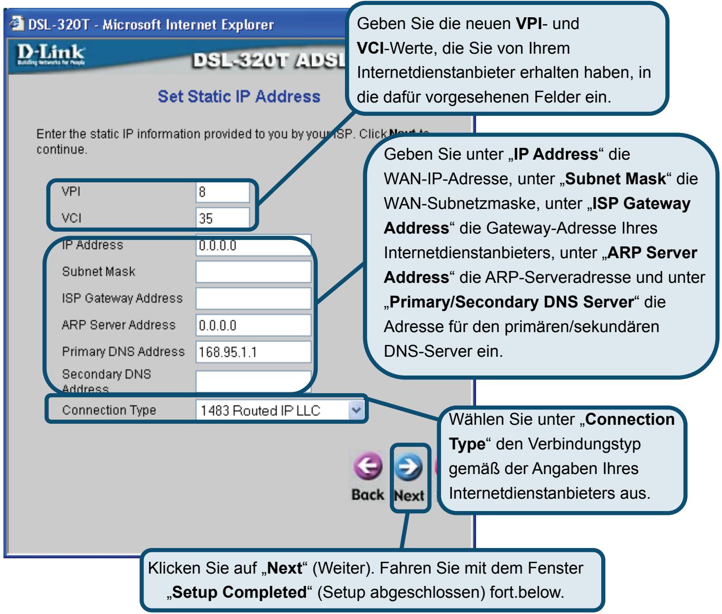 D-LINK DSL-320T - Verbindungen mit statischer IP-Adresse - 1