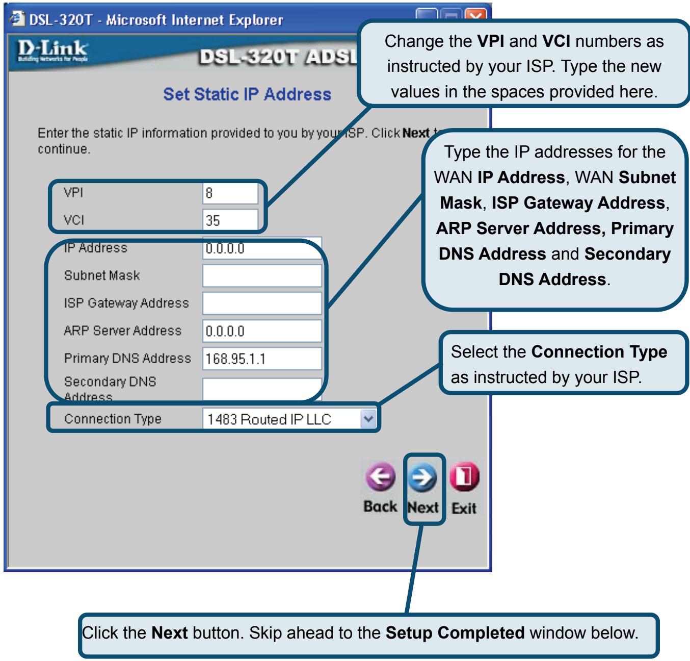 D-LINK DSL-320T - Static IP Address Connections - 1