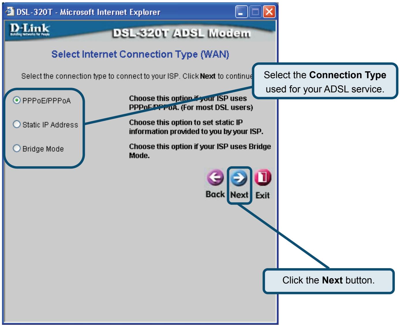 D-LINK DSL-320T - Configuring the Modem (continued) - 1