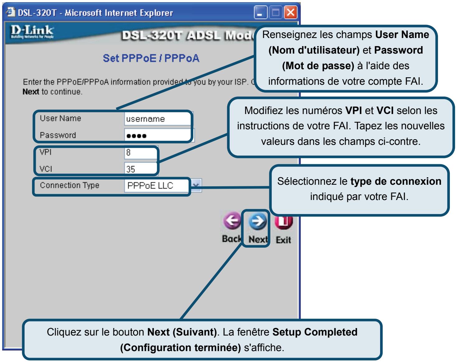 D-LINK DSL-320T - Connexion de type PPPoE/PPPoA - 1