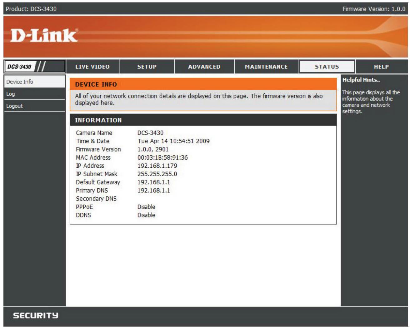 D-LINK DCS-3430 - Status Device Info - 1