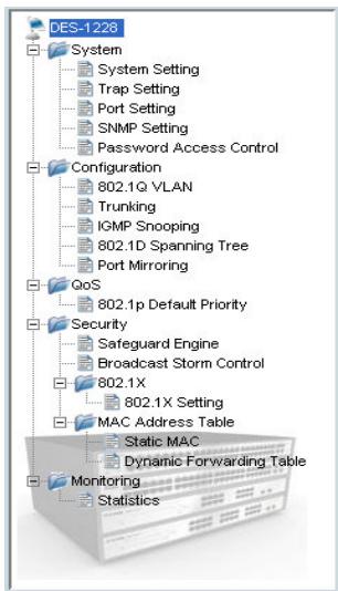D-LINK DES-1228 - Menu de configuration - 1