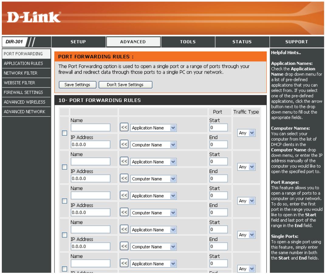 D-LINK DIR-300 - Règles de redirection de port - 1