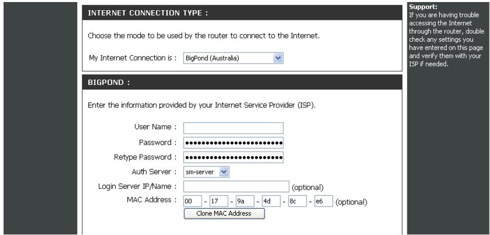D-LINK DIR-300 - Internet Setup (Configuration Internet) Big Pond - 2