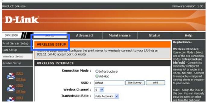 D-LINK DPR-2000 - SETUP > Wireless Setup (CONFIGURATION > Configuration sans fil) - 1