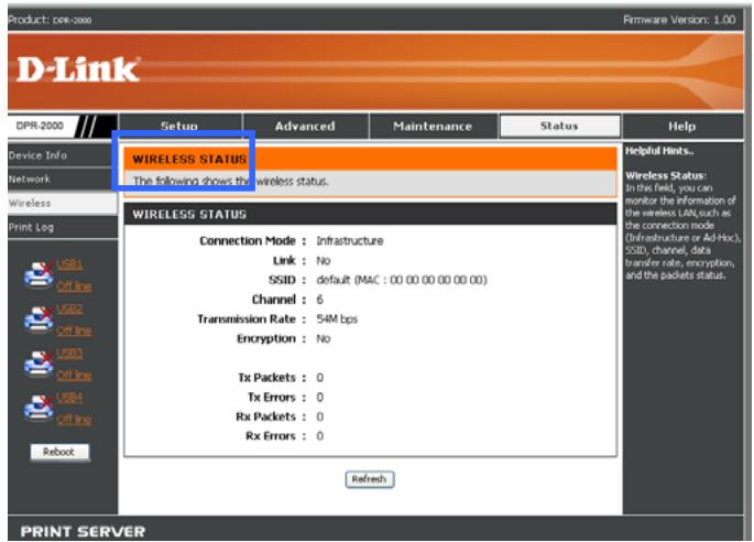 D-LINK DPR-2000 - STATUS >Wireless Status (ÉTAT > État du réseau sans fil) - 1
