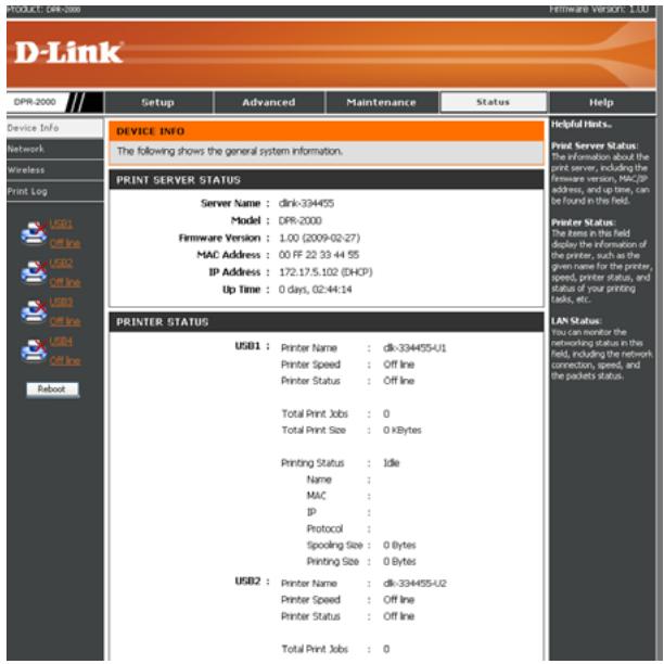 D-LINK DPR-2000 - STATUS (État de l'imprimante) - 2