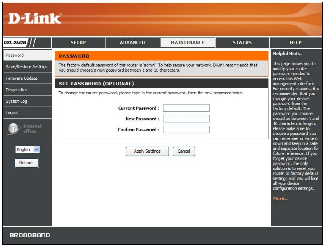 D-LINK DSL-2542B - Mot de passe - 1