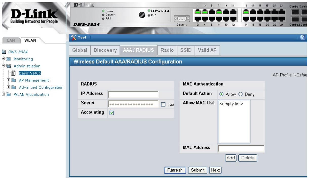 D-LINK DWS-3024 - Dans l'onglet « AAA /Radius »: - 1