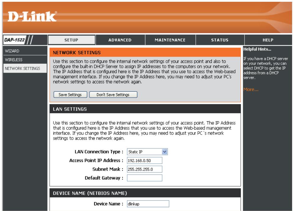 D-LINK DAP-1522X2 - Paramètres réseau Statique - 1