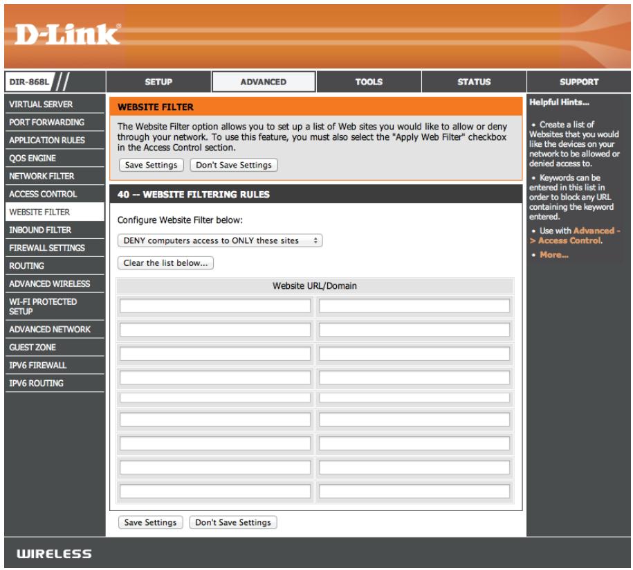 D-LINK DIR-868L DWA-182 - Filtres Web - 1