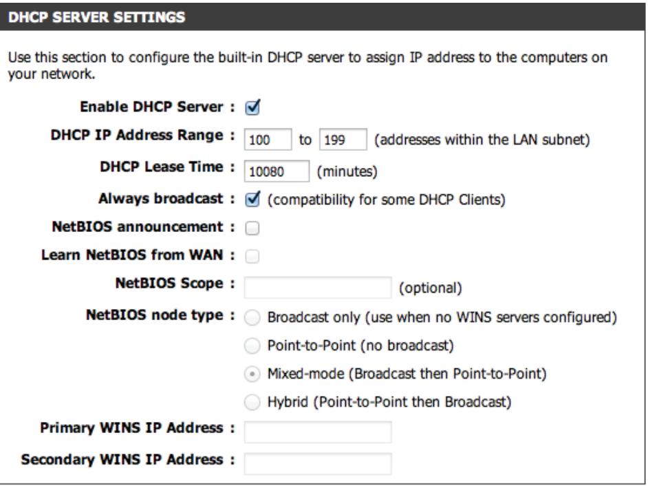 D-LINK DIR-868L DWA-182 - Paramètres du serveur DHCP - 1