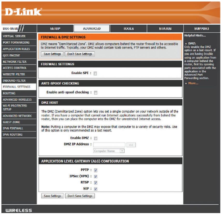 D-LINK DIR-868L DWA-182 - Paramètres du pare-feu - 1