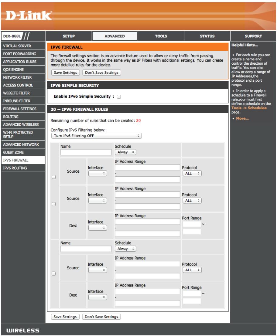 D-LINK DIR-868L DWA-182 - Pare-feu IPv6 - 1