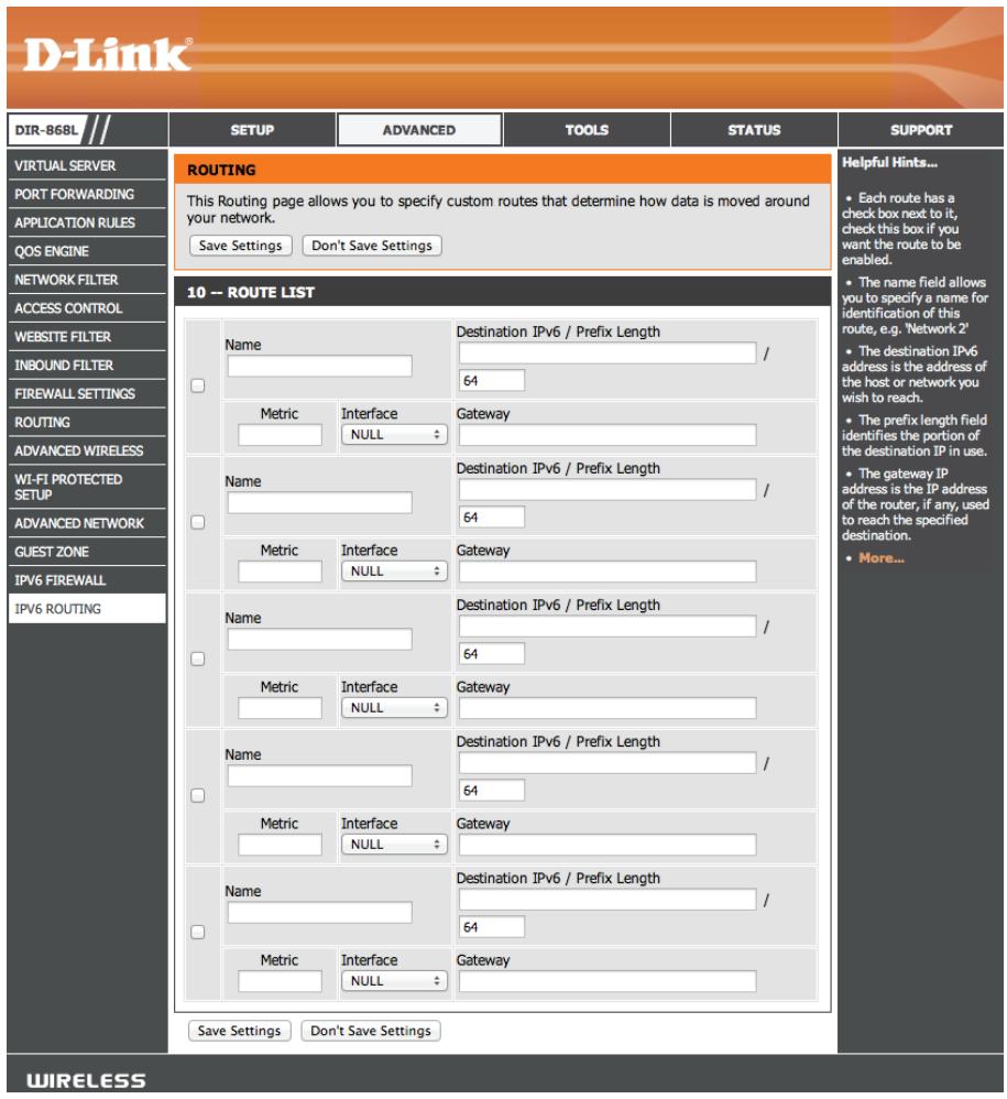 D-LINK DIR-868L DWA-182 - Acheminement IPv6 - 1