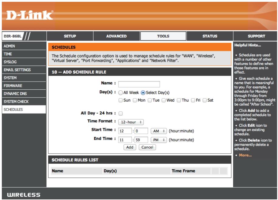 D-LINK DIR-868L DWA-182 - Tâches planifiées - 1