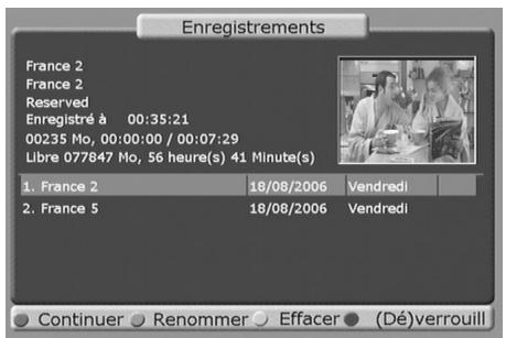 CGV PREMIO PVR-D80A - Retour au menu «enregistrements - 1