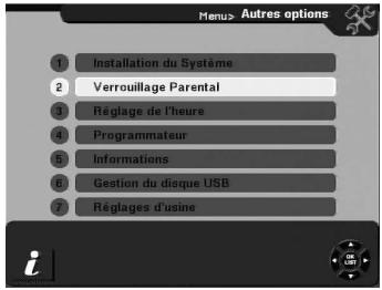 CGV PREMIO HD-W - Sous-menu '6-autres options' ^ 2 -verrouillage parental - 1
