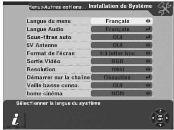 CGV PREMIO HD-W - Sous-menu '6-autres options'\ '1-installation du système - 2