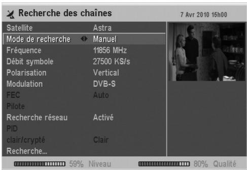 CGV PREMIO SAT HD-W - Recherche des chaînes d'un transpondeur donné - 1