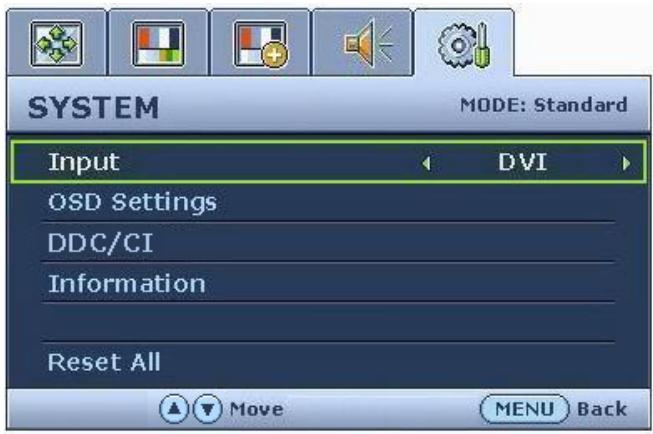 BENQ E2000WA - Menu SYSTEM (SYSTEME) - 1