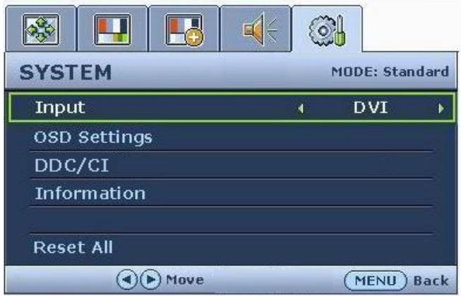BENQ G2400W - Menu SYSTEM (SYSTEME) - 1