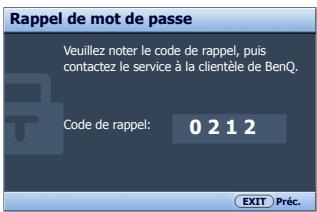 BENQ W5000 - Procedure de rappel de mot de passage - 1