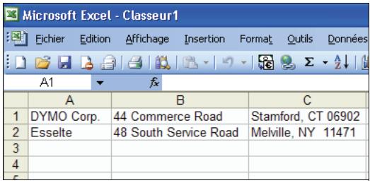 DYMO LABEL SOFTWARE V7.6 - Texte provenant d'une feuille de calcul - 1