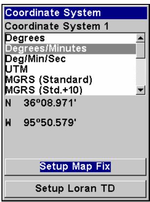 LOWRANCE AIRMAP 600C - Sélection du système de coordonnées - 3